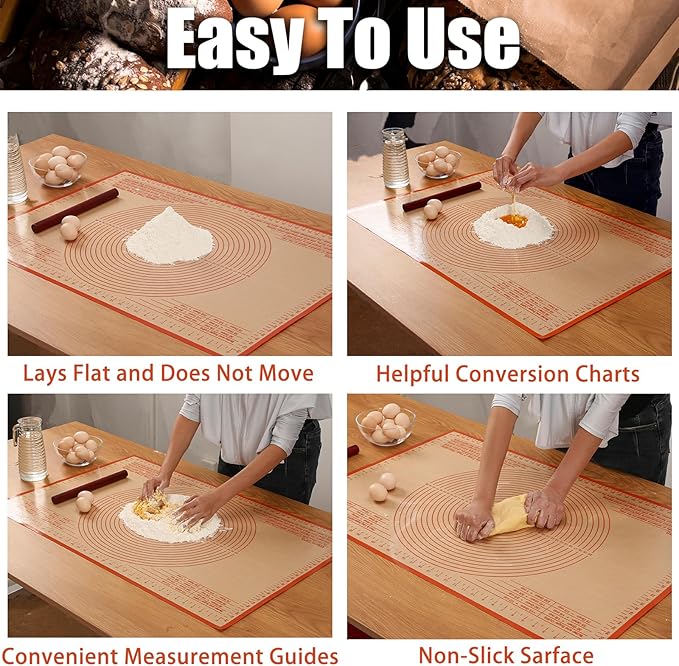 Silicone Pastry Mat 36x24 Inch Nonstick Baking Mat Perfect for Dough, Pastry Board, Dough Rolling, Kneading Board, Pie Crust, Fondant, Pasta/Pizza, Kitchen Counter Mat