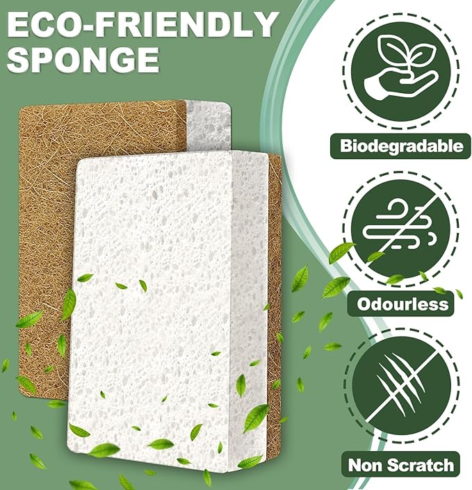 Aheroi Natural Dish Sponge, 18 Count Plant-Based Biodegradable Kitchen Sponges for Dishes, Compostable Eco Friendly Sponges, Organic Cleaning Sponge Dish Scrubber Products for Household, Non Scratch
