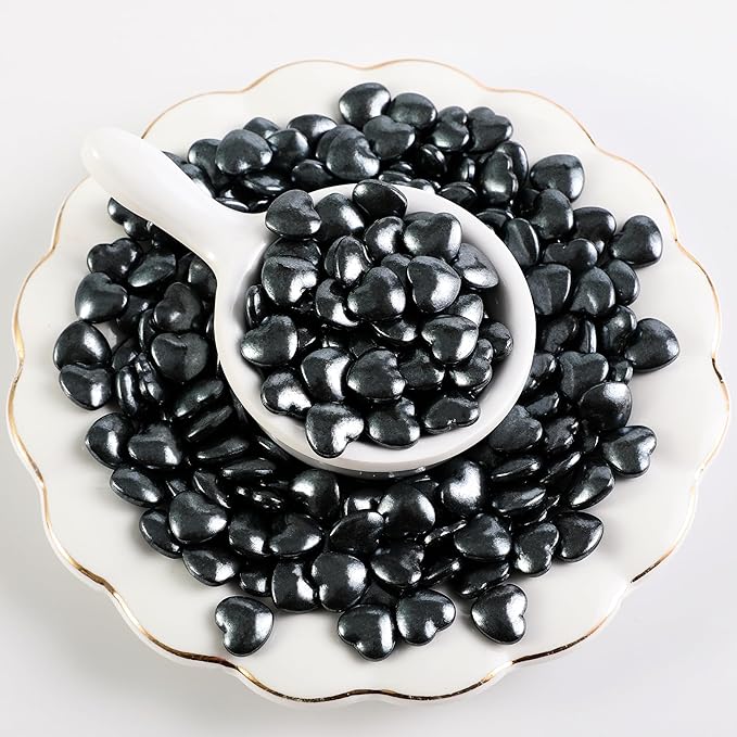 Kasvan Black Heart Shapes Sprinkles - Edible Candy Pearls 130g/4.58 Oz, Mix Size, Baking Cake Decorations, Ice Cream Toppings and Cookie Decorating, Wedding Party Chirstmas Supplies (Black)