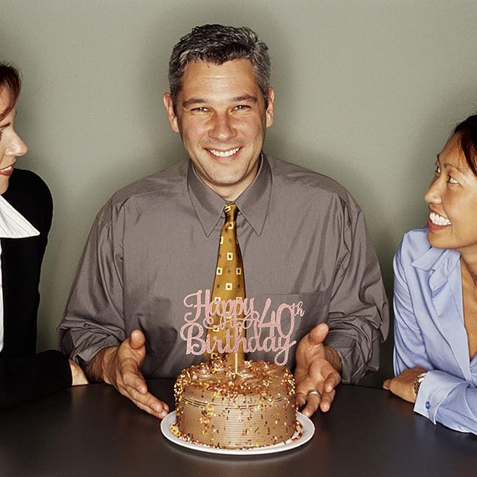 1 PCS Happy 40th Birthday Cake Topper Glitter Cheers to 40 Years Birthday Cake Pick 40 Fabulous Cake Decoration for Happy 40th Birthday Anniversary Party Decorations Supplies Rose Gold