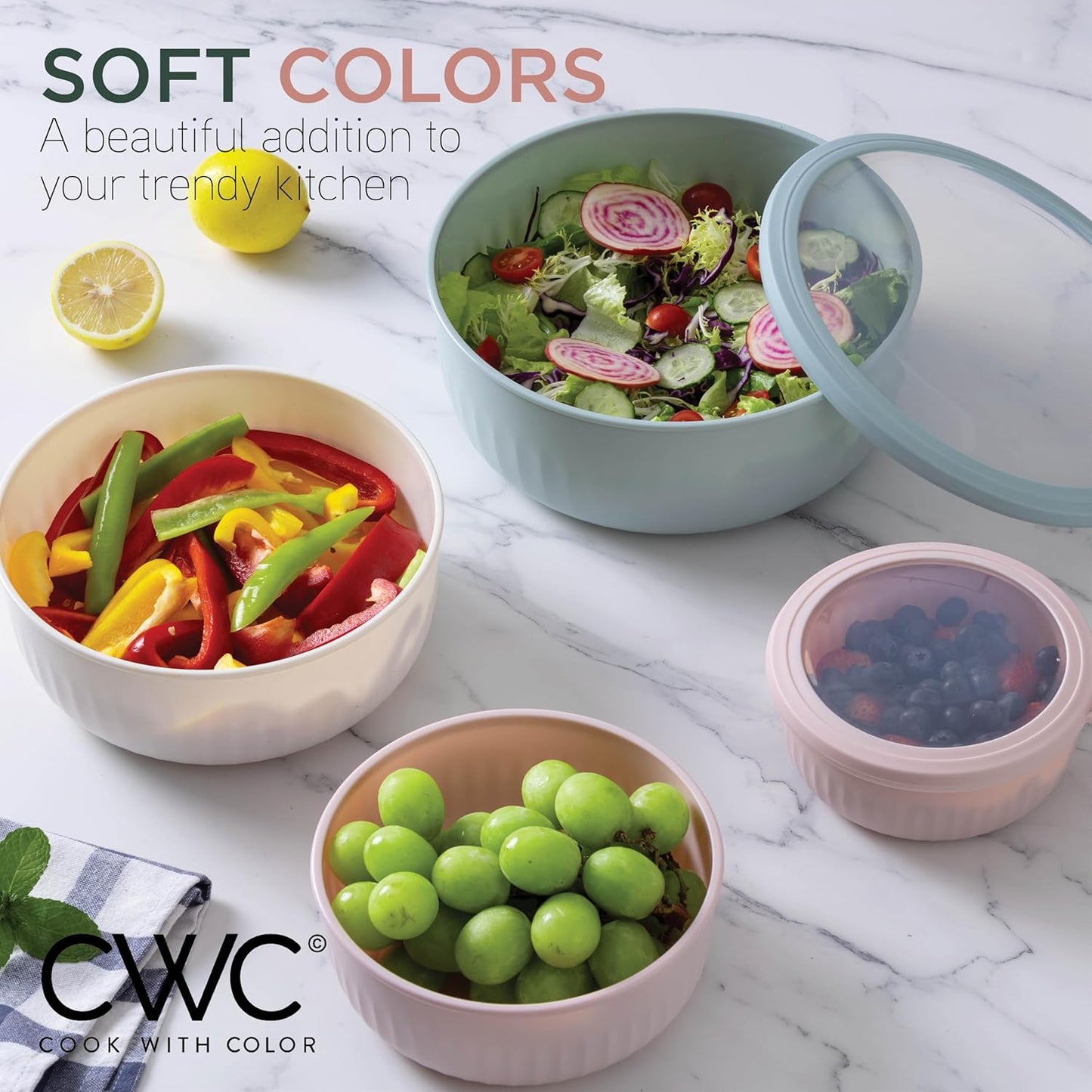 COOK WITH COLOR Prep Bowls with Lids- Wide and Deep Nesting Plastic Small Mixing Bowl Set with Lids, 12 Piece Set - Wide Bowls, Teal and Pink