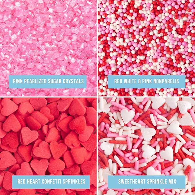 Sweets Indeed Heart Sprinkles, 4 Pack, Edible Sprinkle Mix, Perfect for Cake Decorations, Baking, Ice Cream, Cookies, Cupcake Topper (Sweetheart)