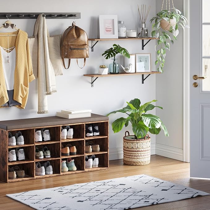 DINZI LVJ Long Wall Shelves, 39.4Inch Wall Mounted Shelves Set of 2, Easy-to-Install, Wall Storage Ledges with Sturdy Metal Brackets for Living Room, Bathroom, Bedroom, Kitchen, Rustic Brown