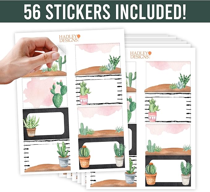 Name Tags Sticker - 56 Nametags for Classroom, Name Tag Stickers for Kids, Adhesive Classroom Labels for Teachers, Nametags Sticker for Clothes, Decorative Labels, Cactus Cubby Tags