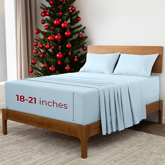 Mellanni Extra Deep Split King Sheets - 5 PC Iconic Collection Bedding - Hotel Luxury, Ultra Soft, Cooling Bed Sheets - Wrinkle, Fade, Stain Resistant (Split King, Aqua)