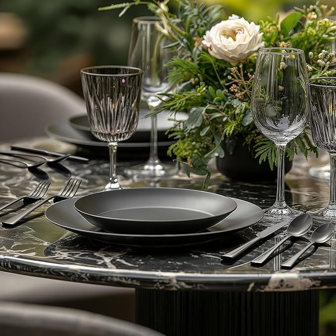 KINGSTONE Silverware Set for 8, 40-Piece Forged 18/10 Stainless Steel Flatware Set, Mirror Finish Cutlery Set Dishwasher Safe for Home, Restaurant, Wedding, Party,Black