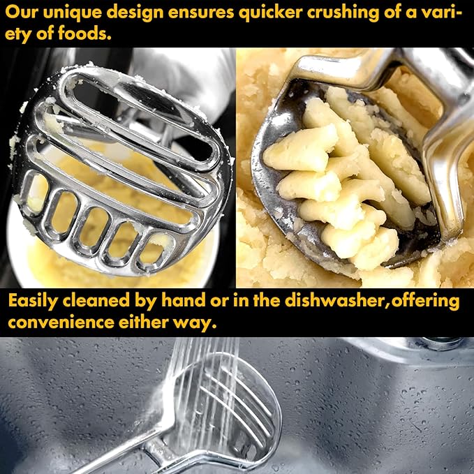 Heavy Duty Stainless Steel Potato Masher – Durable & Rustproof – Unique One-Piece Design for Quicker Mashing root vegetables, avocados, apples, beans, and nuts – 11-inch Long, Dishwasher Safe