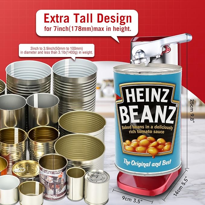 Davivy Electric Can Opener,Stainless Steel Slim Automatic Can Opener,One Touch Easy to Use for Arthritis (Silver+Red)