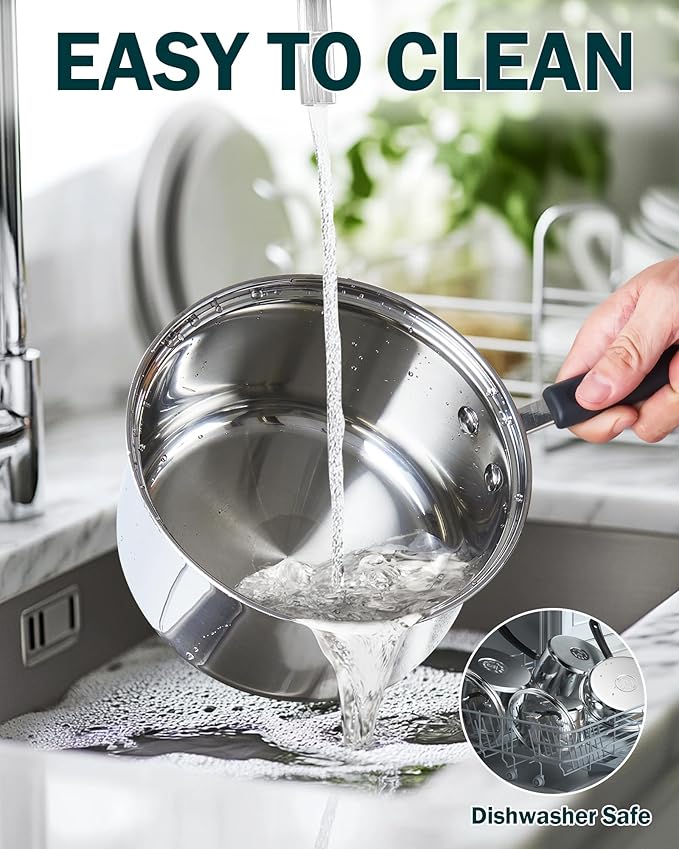 Cook N Home Saucepan Sauce Pot with Lid 1 Quart Stainless Steel , Stay Cool Handle, silver