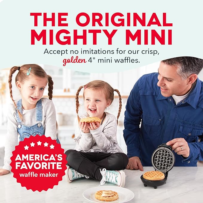 DASH Mini Waffle Maker - 4” Waffle Mold, Nonstick Waffle Iron with Quick Heat-Up, Nonstick Surface - Perfect Mini Waffle Maker for Kids and Families, Just Add Batter (Black)
