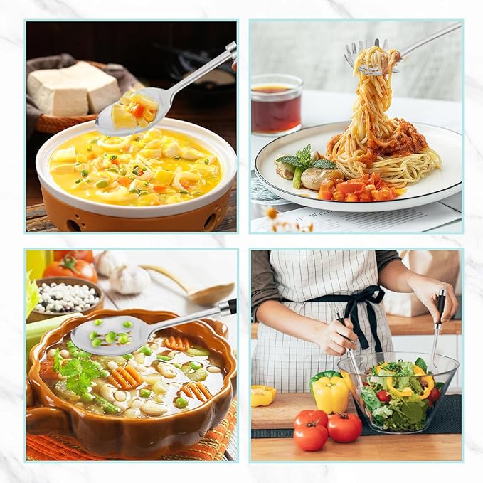 3-Piece,Stainless Steel Serving spoons set with Slotted Spoon, Serving Spoon and Spaghetti Spoon, kitchen cooking serving utensils set cooking spoon.