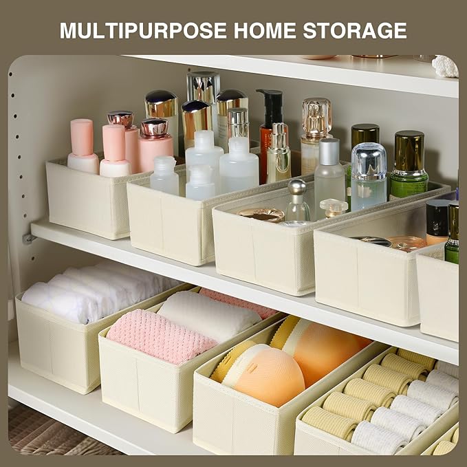 DIMJ Drawer Organizer Clothes, 15 Pack Dresser Organizer, Foldable Closet Organizers and Storage, Fabric Dresser Bins, Drawer Dividers for Nursery, Baby Clothes, Underwears, Sock (Beige)