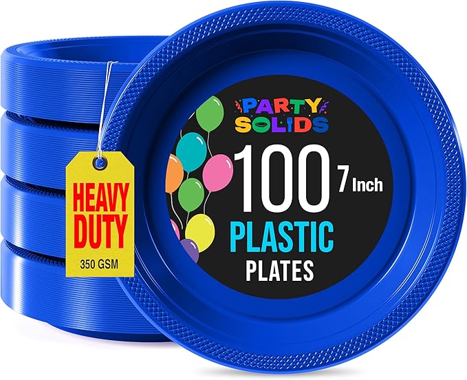 Exquisite Party Solids Dark Blue Plastic Plates For Party 7" Dark Blue Disposable Plates Heavy Duty Supplies 100 Pcs Plastic Dinnerware Sets Heavy Duty 350 GSM Disposable Dinnerware Set