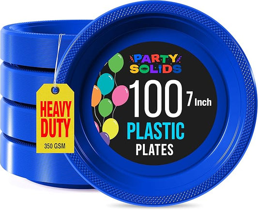 Exquisite Party Solids Dark Blue Plastic Plates For Party 7" Dark Blue Disposable Plates Heavy Duty Supplies 100 Pcs Plastic Dinnerware Sets Heavy Duty 350 GSM Disposable Dinnerware Set