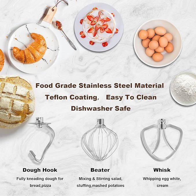 Vospeed 9 IN 1 Stand Mixer, 850W Tilt-Head Multifunctional Electric Mixer with 8 QT Stainless Steel Bowl, 1.5L Glass Jar, Meat Grinder, Hook, Whisk, Beater Dishwasher Safe (Black)