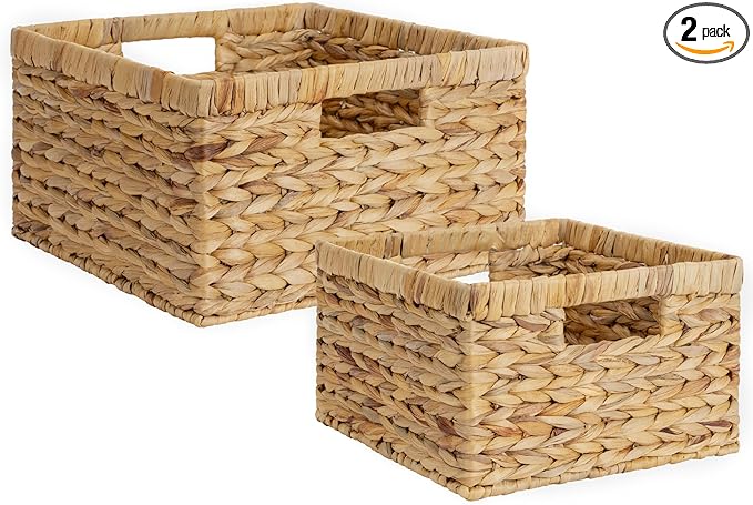 StorageWorks Wicker Storage Basket, Water Hyacinth Basket for Organizing, Decorative Water Hyacinth Storage Baskets, Set of 2, Large and Small