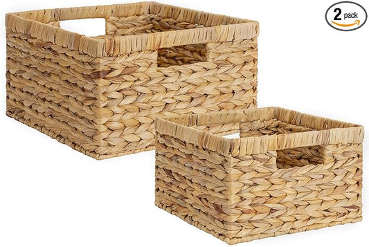 StorageWorks Wicker Storage Basket, Water Hyacinth Basket for Organizing, Decorative Water Hyacinth Storage Baskets, Set of 2, Large and Small