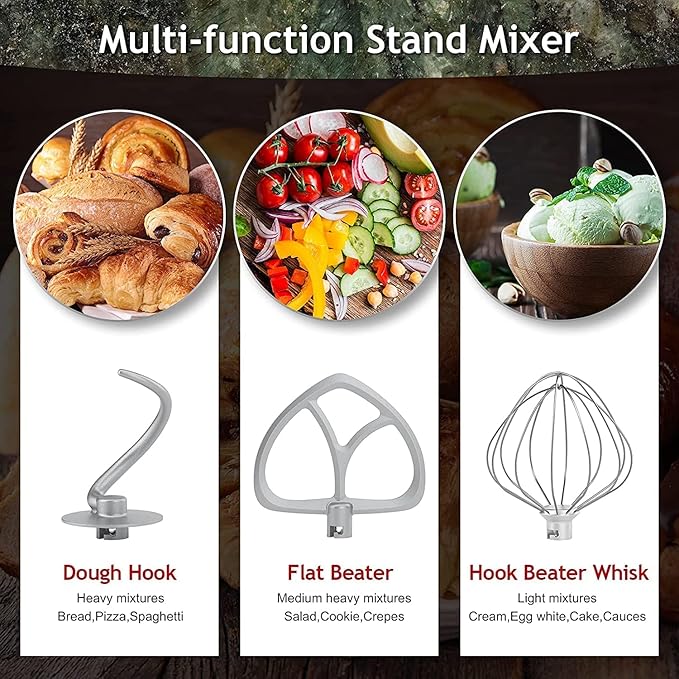 COOKLEE Stand Mixer, 9.5 Qt. 660W 10-Speed Electric Kitchen Mixer with Dishwasher-Safe Dough Hooks, Flat Beaters, Wire Whip & Pouring Shield Attachments for Most Home Cooks, Champagne