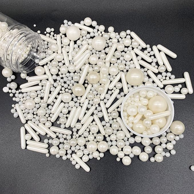 Sprinkles White Pearl Sugar Candy Mix Size Baking Cake Decorations Cupcake Toppers Cookie Decorating Ice Cream Celebrations Shaker Jar Wedding Shower Party (130g/4.58oz）