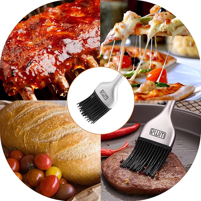 Basting Brush - Grilling BBQ Baking, Pastry and Oil Stainless Steel Brushes with Back up Silicone Brush Heads(Orange) for Kitchen Cooking & Marinating, Dishwasher