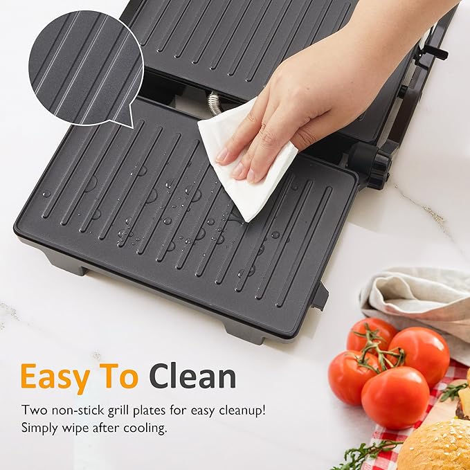 Sunvivi Panini Press Sandwich Maker: Electric Panini Press Grill with Locking Lid, Portable Indoor Panini Maker with Nonstick Plates, 1000W Double-sided Grill with 180° Flat Opening, Easy to Clean