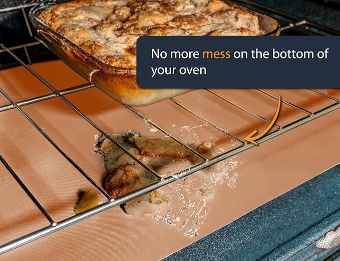 Oven Liners for Bottom of Oven - 4 Pack Large Heavy Duty Mats, 17”x25” Non-Stick Reusable Liner for Electric, Gas, Toasters, Grills - BPA & PFOA Free Kitchen Accessory to Keep It Clean (Copper)