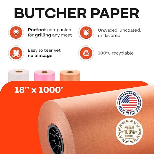 Peach Butcher Paper 18" x 12000" (1000 feet) - USA-Made Natural Butcher Paper Roll for Meat and Fish - Uncoated, Unwaxed & Food-Grade Material for Smoking, Grilling & Barbecue by IDL Packaging