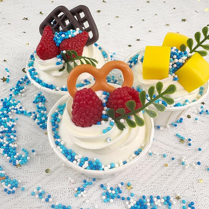 Blue White Pearl Sugar Sprinkles 2mm 130g/4.6 Oz Blue Sprinkles for Cake Decorating White Candy Pearls Baking Decorations Edible Sugar Pearls Sprinkle for Ice Cream Toppings Wedding Chirstmas