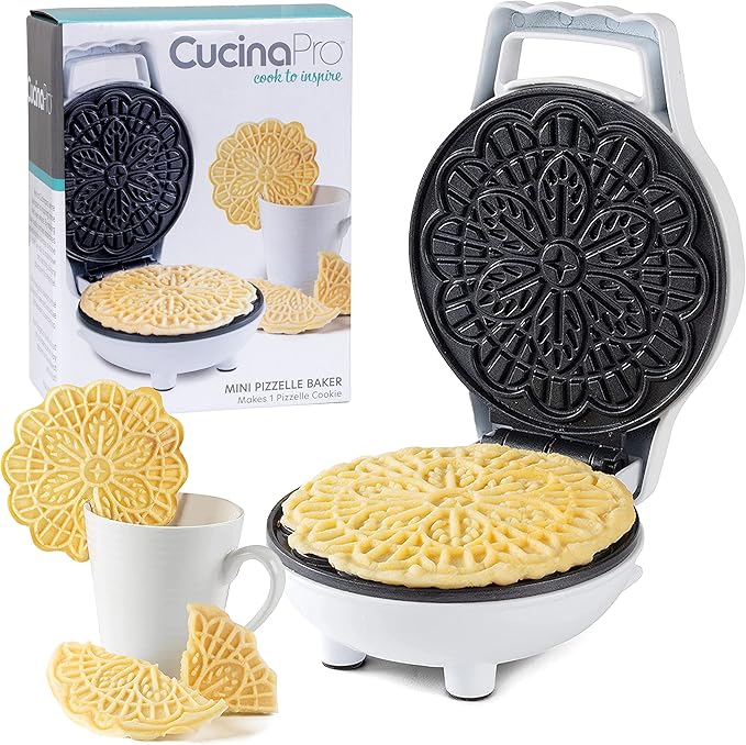 Mini Electric Pizzelle Maker- Makes 1 Personal Tiny Sized 4" Traditional Italian Waffle in Minutes- Nonstick Iron Press w Recipe Guide - Unique Dessert Cookie Treat or Housewarming Baking Gift for Her
