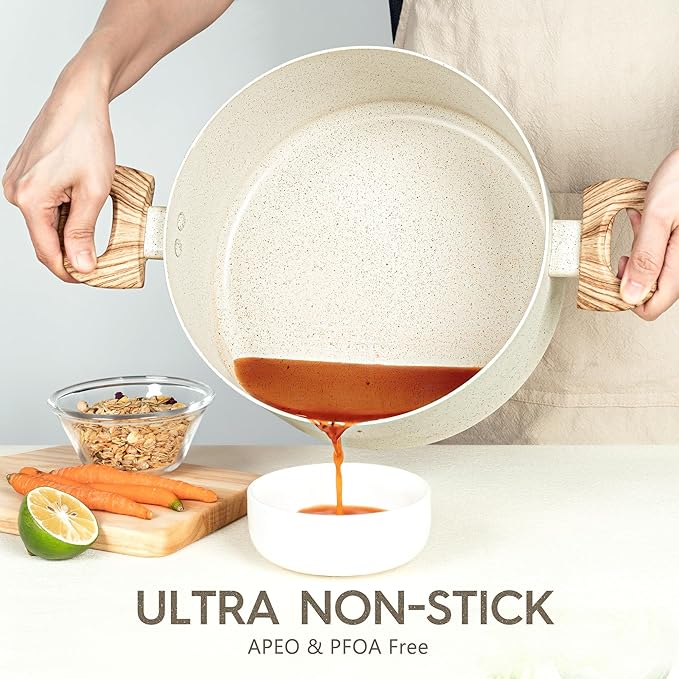 MICHELANGELO Stock Pot - 6 Qt Soup Pot with Lid, Non Stick Pots with Granite Coating, Non Toxic Cooking Pots for All Stovetops, with Stay Cool Handles