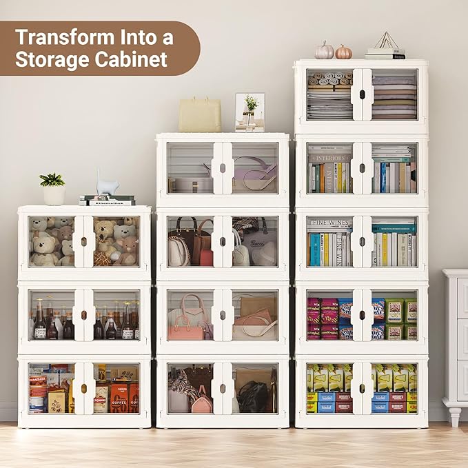 115Qt Stackable Storage Bins with Individual Lids & Wheels, Large Plastic Collapsible Latching Boxes Closet Organizers and Storage Cabinet Shelves Units for Home Kitchen Dorm, 1-Pack White