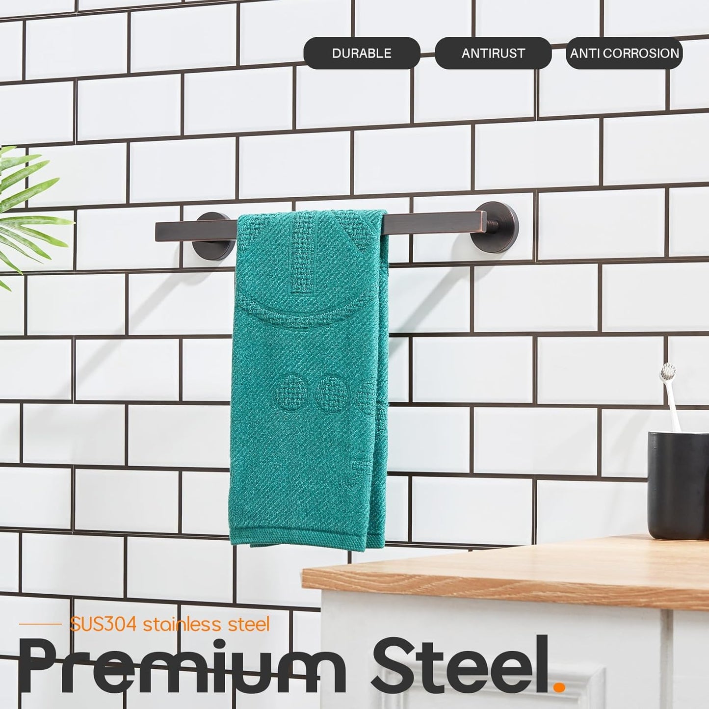 16 Inch Bathroom Towel Bar Bath Towel Rack Kitchen Towel Holder Towel Hanger Wall Mounted SUS304 Stainless Steel Oil Rubbed Bronze AN4001ORB-L16