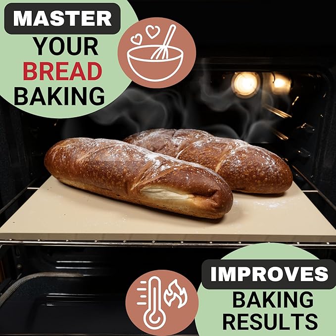 Large 20 inch Baking Stone for Oven, with Silicone Mat and Dough Tool - Pizza Stone for Grill - Rectangular Pizza Oven Stone - Bread Baking Stone - Thick Heavy Duty Stone 20" x 13.5" x 0.6"