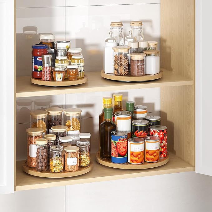 LAMU 11'' Acacia Wood Lazy Susan Organizer for Table Top, Lazy Susan Turntable for Cabinet, Kitchen, Countertop, Pantry Organization
