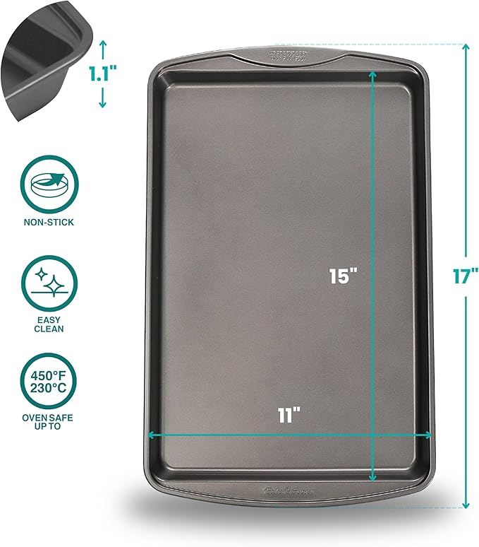 Baker's Secret Nonstick Cookie Sheets 15in baking area, Baking Trays for Oven Premium Food-Grade Coating, Non-stick Cookie Sheets, Baking Accessories - The Classic Collection (2x Medium 15" x 11")