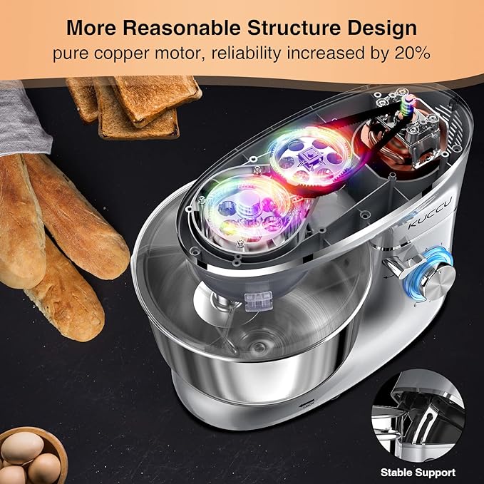 Stand Mixer, 6.5 Qt 660W, 6-Speed Tilt-Head Food Dough Mixer, Kitchen Electric Mixer with Stainless Steel Bowl,Dough Hook,Whisk, Beater, Egg white separator (6.5-QT, Silver)