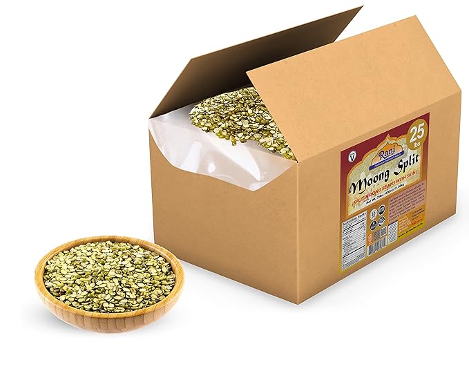 Rani Moong Split (Split Mung Beans with Skin) Lentils Indian 400oz (25lbs) 11.36kg Bulk Box ~ All Natural | Gluten Friendly | Non-GMO | Kosher | Vegan | Indian Origin