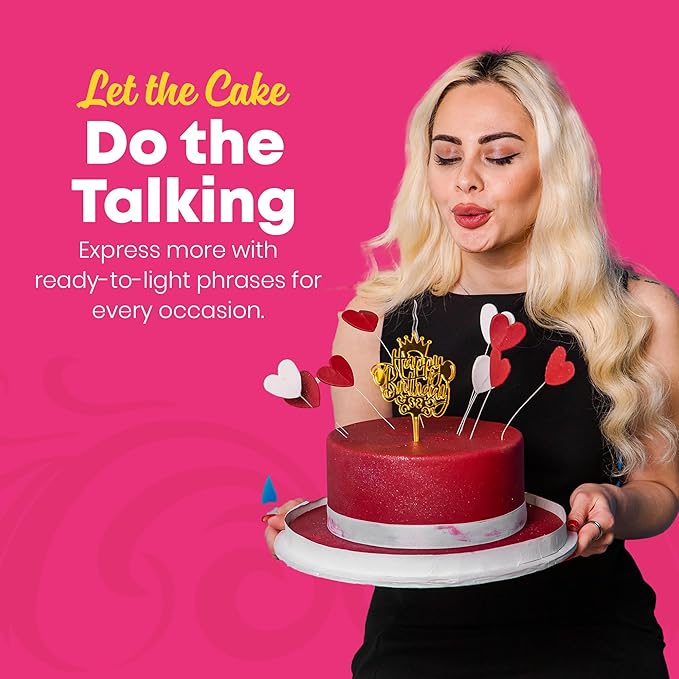 Set of 5 Reusable Gold Romantic Cake Candle - Luxury Cake Topper Candle for Birthdays, Weddings & Anniversaries - Reusable Food Safe Acrylic, Shiny Mirror Finish - Happy Birthday Cake Topper Decor