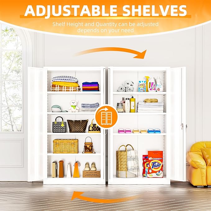 INTERGREAT Metal Storage Cabinets 72” White Garage Steel Storage Cabinet with Doors and Shelves, Metal Tool Cabinet, Steel File for Home Office, Basement