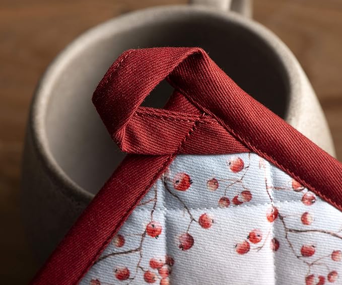 Maison d' Hermine Pot Holders Set 100% Cotton Heat Resistant Potholders 8" x 8" Hot Pads with Loop BBQ, Cooking, Baking, Grilling, Kitchen, Handling Hot Pans (Pack of 2, Fairytale Forest)