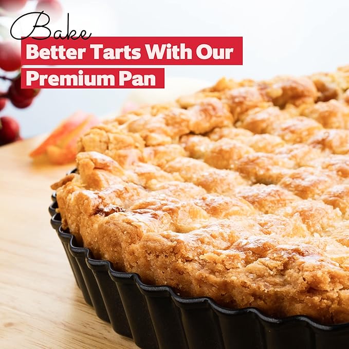 Tart Pan 9 Inch Removable Bottom- Carbon Steel Quiche Pan, Rust & Temperature Resistant Quiche Baking dish 550-600 °F- Non-Stick, Sturdy & Dishwasher Safe- Perfect for Baking Tarts