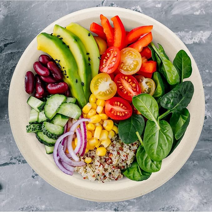 BLUE TOP Compostable Disposable Paper Plates, Heavy Duty Waterproof - 50 Pack 10 inch Eco-Friendly Biodegradable Sugarcane Bagasse Dinner Plates