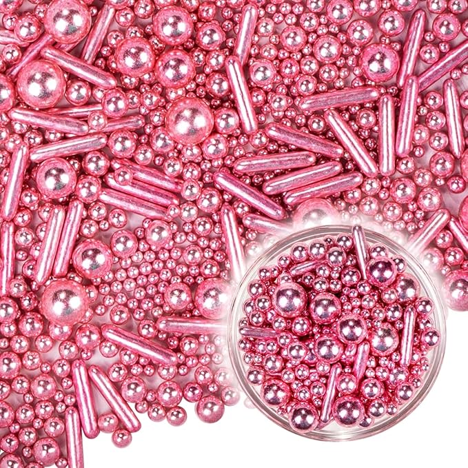 Dazzjoy Rose Gold Pearl Rods Sprinkles, 130g/4.58oz, Mix Size, Pearl Sprinkles for Cupcake Decorating, Cupcake Toppers, Cake Decorations, Ice Cream, Wedding Party Valentines Easter Supplies