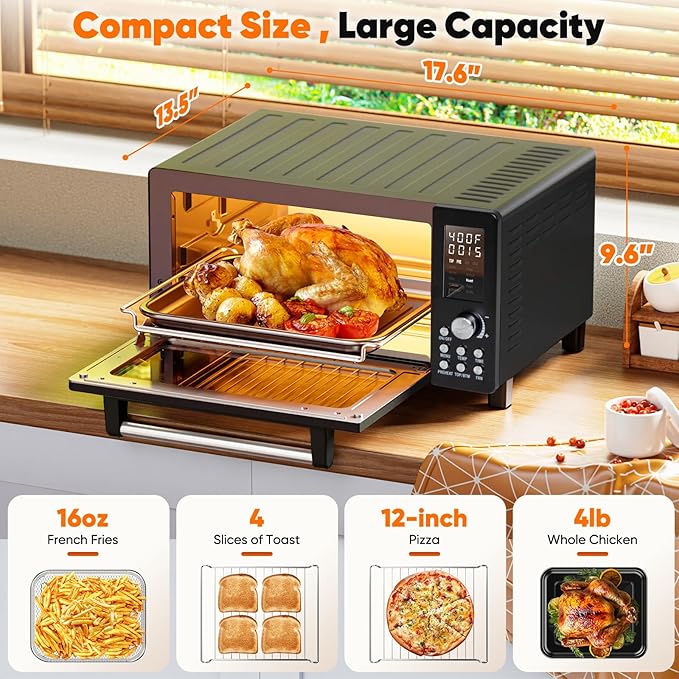 Nuwave Bravo Pro Convection Air Fryer Toaster Oven Combo, 2025 New and Improved, 10-in-1, 50°-450°F Temp Controls, Quick & Even Crisp Technology, 21Qt Capacity, Black, PFAS Free