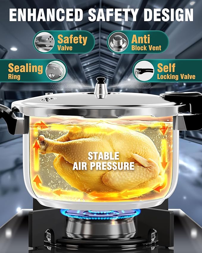 WantJoin Stainless Steel Pressure Cooker(Non-Aluminum),10 Quart Induction Compatible Pressure Cooker with Spring Valve Safeguard Devices,Compatible with Gas & Induction Cooker