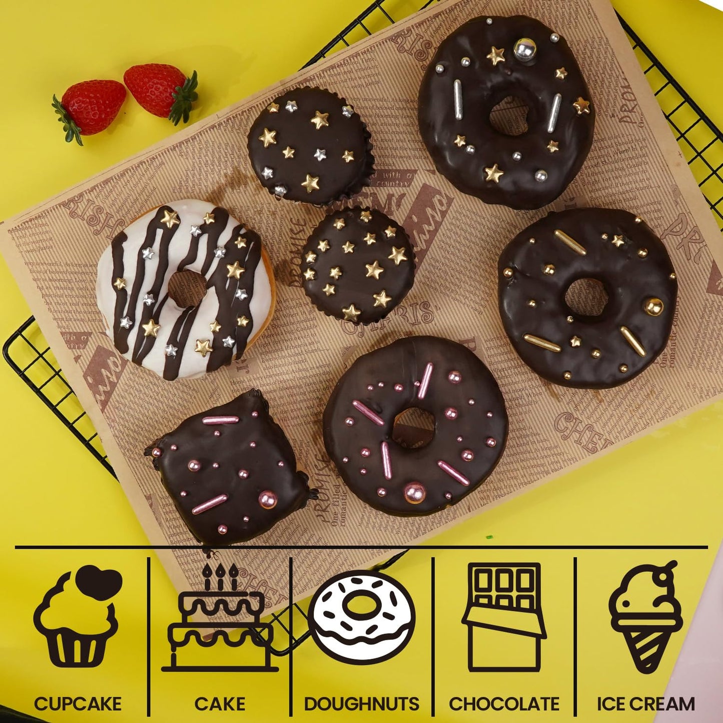 Dazzjoy Gold Pearl Rods Sprinkles, 130g/4.58oz, Mix Size, Gold Sprinkles for Cupcake Decorating, Cupcake Toppers, Cake Decorations, Ice Cream, Wedding Party Valentines Easter Supplies