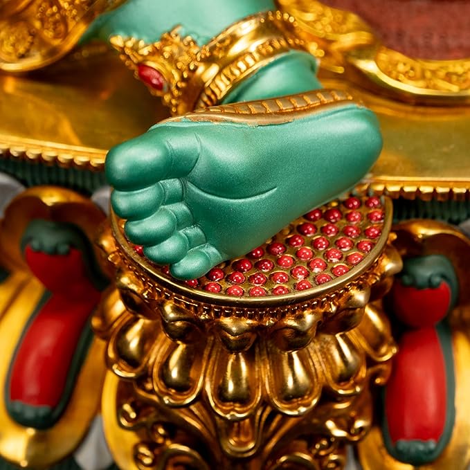 Green Tara Buddha Statue for Zen Decor Indoor, Tibetan Buddhism Handmade Copper Sculpture, Hand-Painted Colored Buddhist Budda, 10.62"