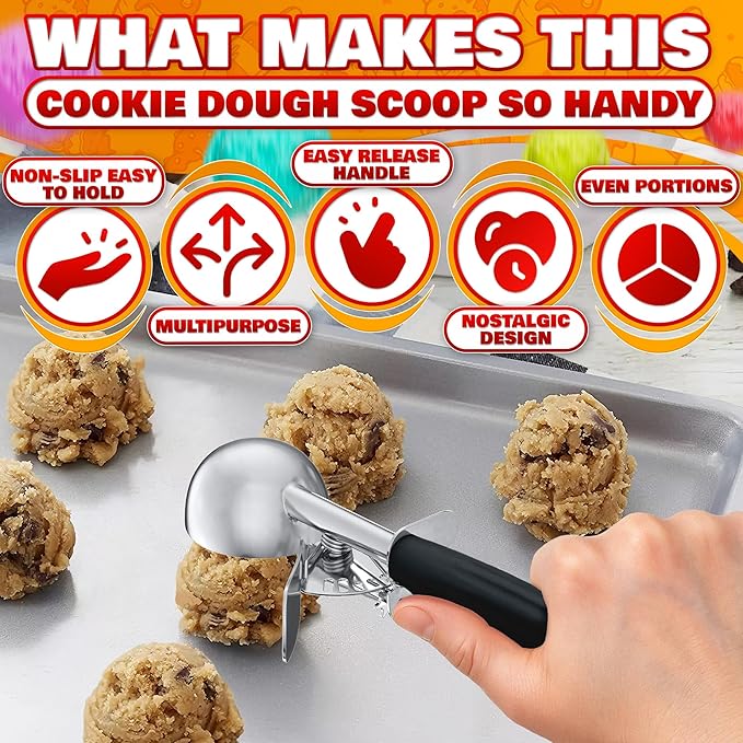 1 Oz Ice Cream Scoop with Trigger #30 - Versatile 1 Oz Scoop for Gelato, Cookie Dough Baking, Sorbet & Meatballs - Rust-Resistant Stainless Steel, Easy to Clean in Dishwasher, Non-Slip Handle