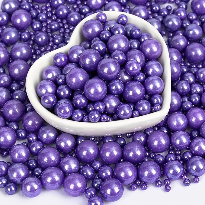 Edible Pearl Sprinkles,Purple Pearl Sugar Sprinkles,Mix Size,Baking Edible Cake Decorations Candy,Cupcake Toppers,Cookie Decorating Donuts Ice Cream Toppings, Party Supplies130g/4.58oz