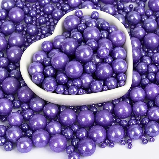 Edible Pearl Sprinkles,Purple Pearl Sugar Sprinkles,Mix Size,Baking Edible Cake Decorations Candy,Cupcake Toppers,Cookie Decorating Donuts Ice Cream Toppings, Party Supplies130g/4.58oz
